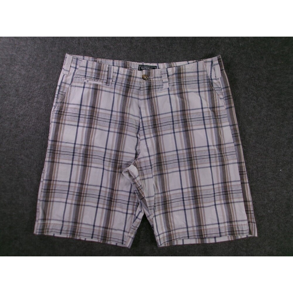 National Outfitters Shorts Men 38 Plaid Outdoor Beach Bermudas Flat Front